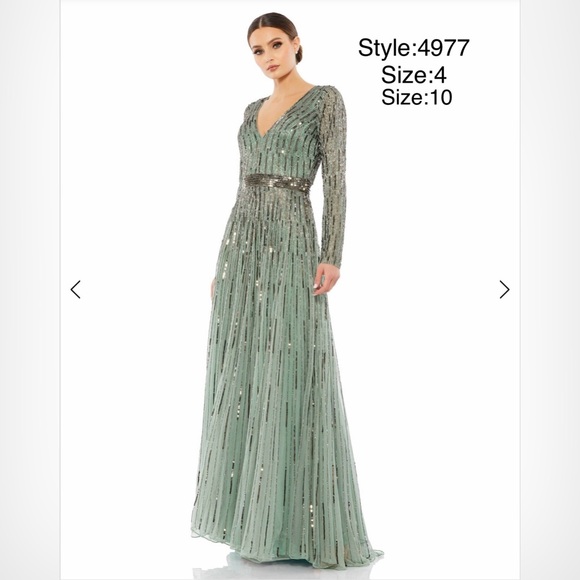 Sequined V neckline, illusion sleeve A line gown - Picture 1 of 3